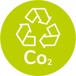 Icone CO2 blanc dans un rond vert