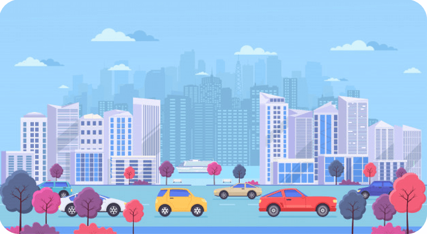 Image dessinée d'une ville urbaine avec des voitures