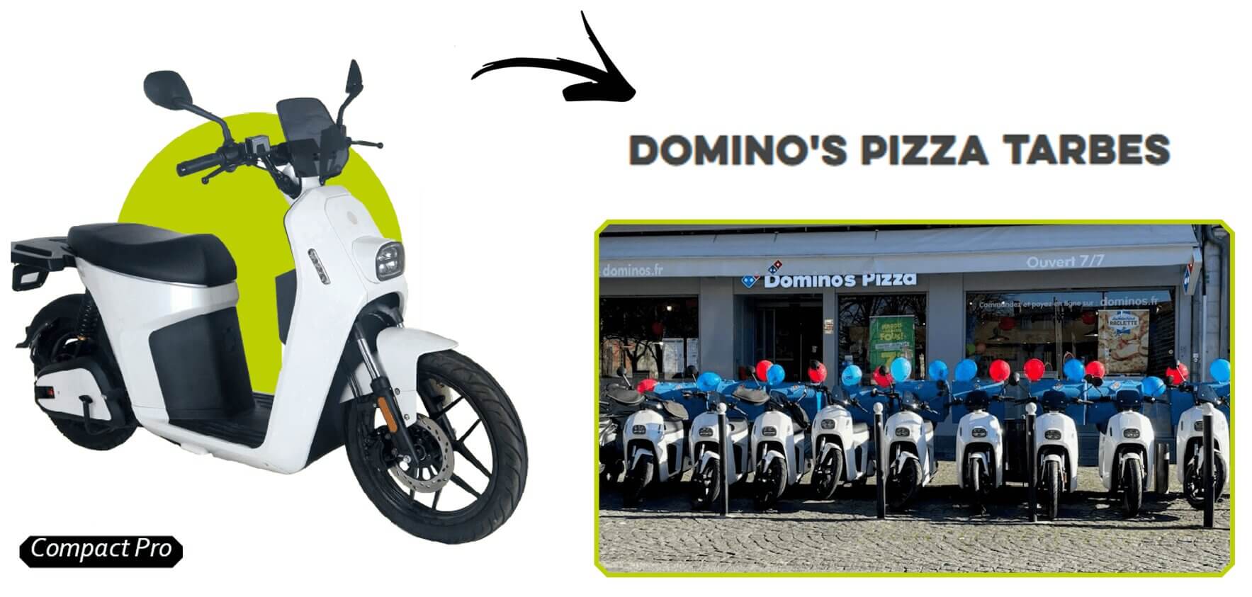 Scooter électrique devant le restaurant Domino's Pizza situé à Tarbes
