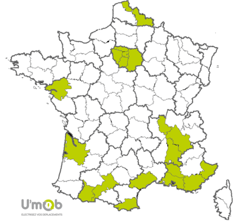 Carte de France avec zones en vert